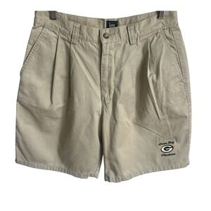 90s LEE Green Bay Packers Sports Dad Grandpa Khaki Shorts Mens Size 32 Vintage
